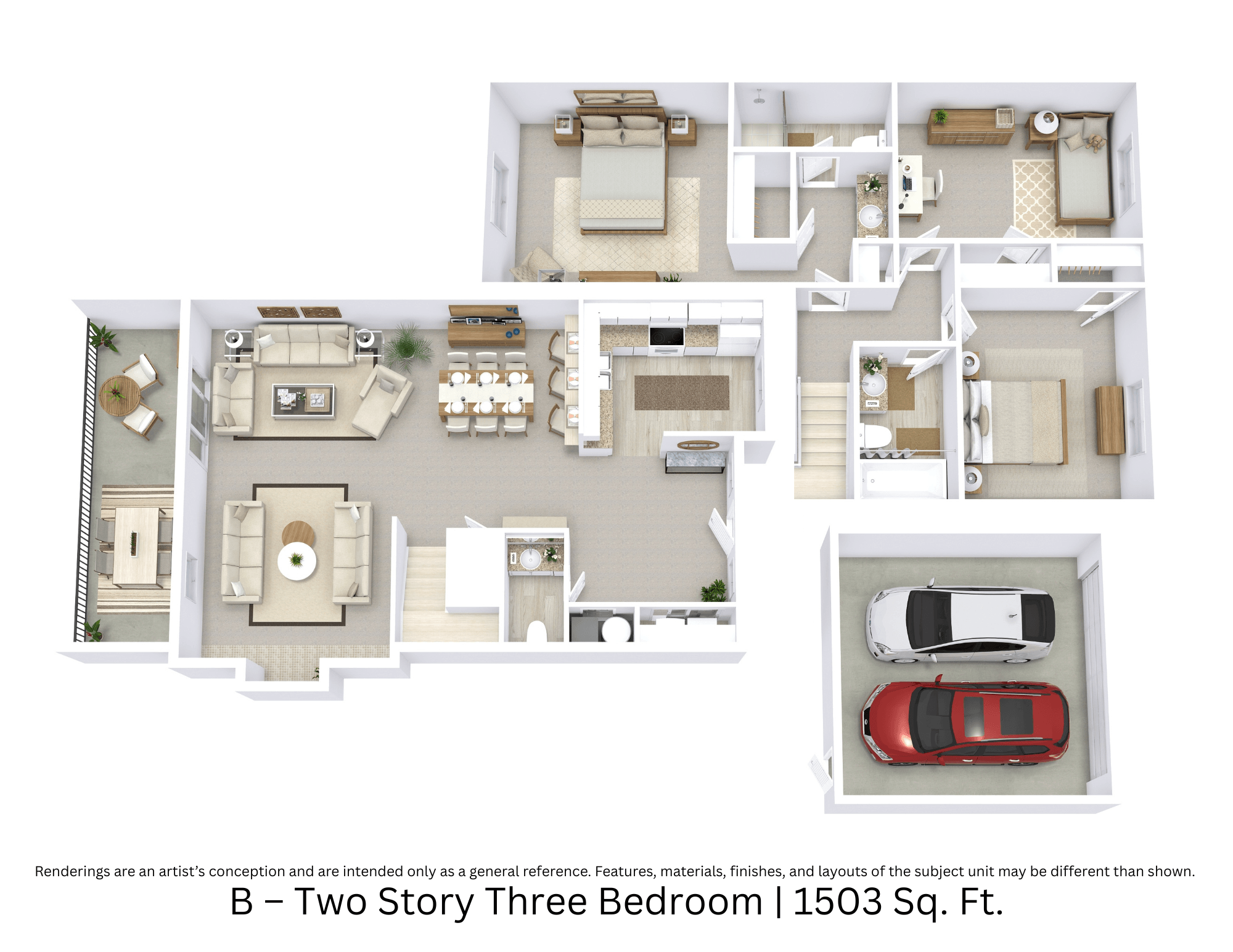Floor plan for 3 beds, 2 baths, 1503 sqft